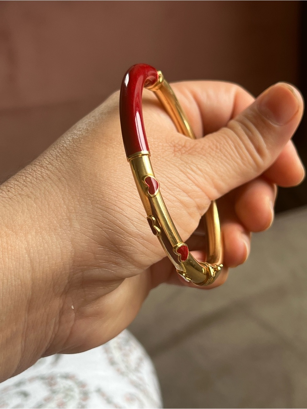 14k Gold and Red Heart Bangle Bracelet - Women's Jewelry - Picture 14 of 14
